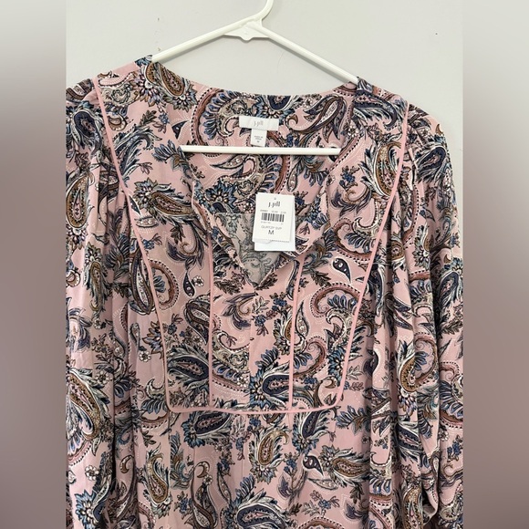 NWT J. Jill Long Sleeve V-neck Blouse Floral Paisley Pink Blue Boho Size M - Picture 3 of 7